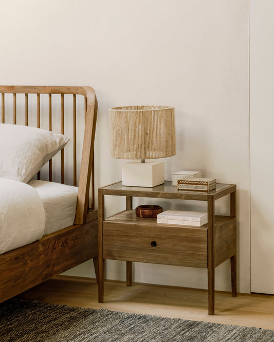 Spindle 1-Drawer Bedside Table in Recycled Teak