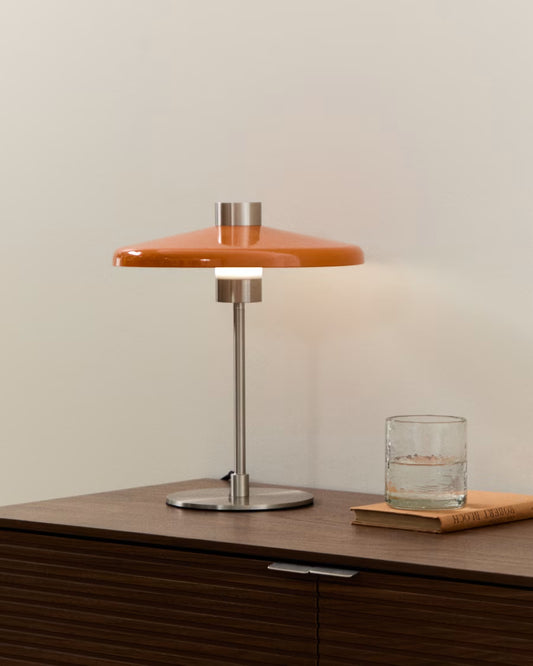 Nuvira Metal Table Lamp, Grey/Orange Lampshade