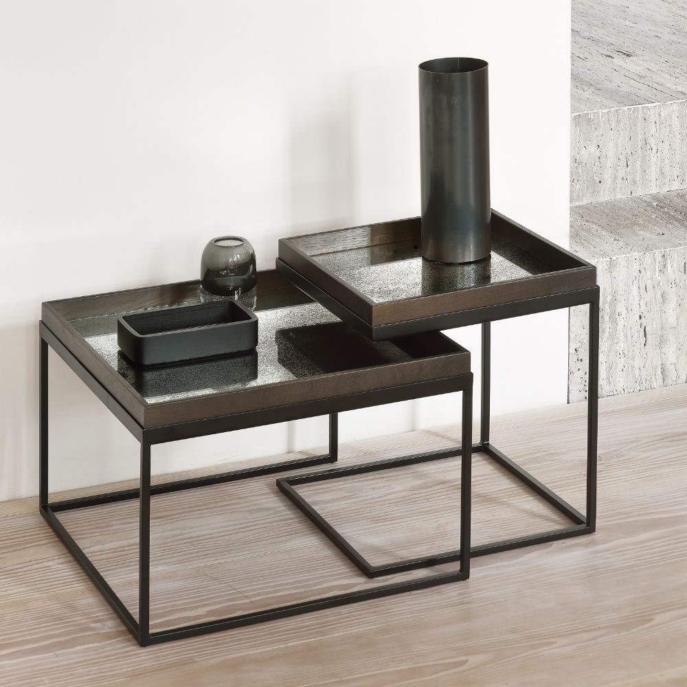 Set di 2 Tavolini, Vassoio Quadrato Basso, S/L, Verniciato