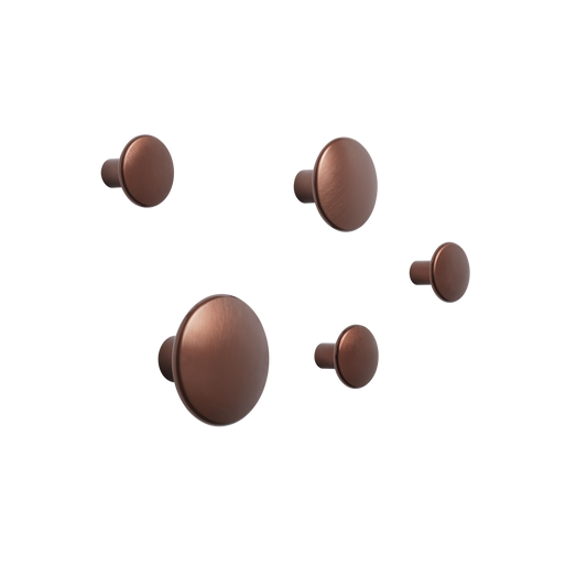 Dots Metal Wall Hooks, Set of 5, Umber