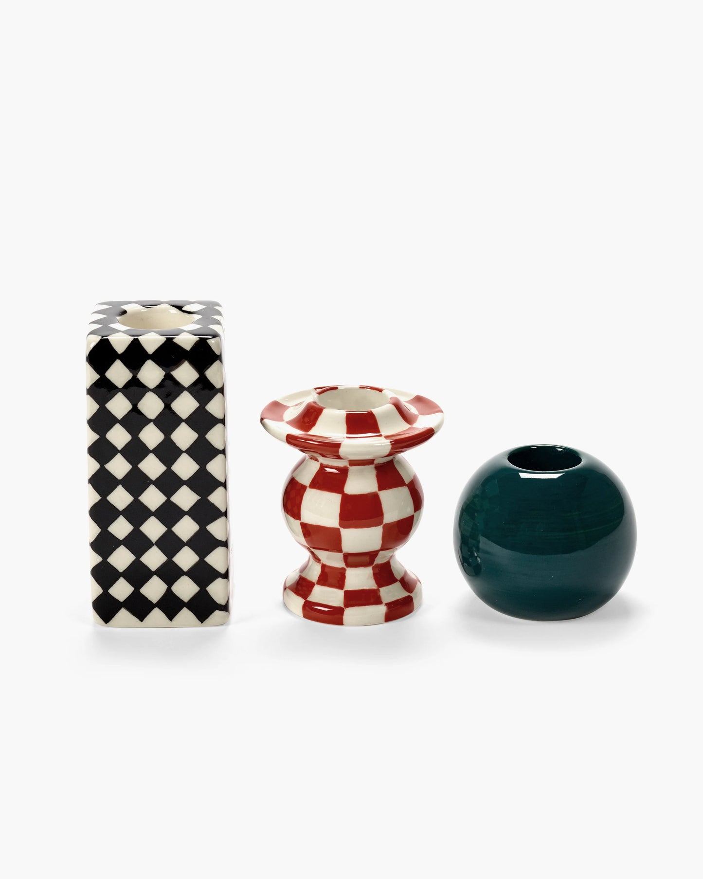 Portacandele, Chessboard, Gres, Set 3 pz