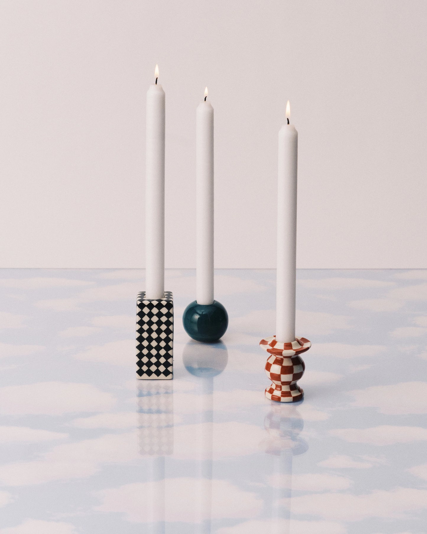 Portacandele, Chessboard, Gres, Set 3 pz