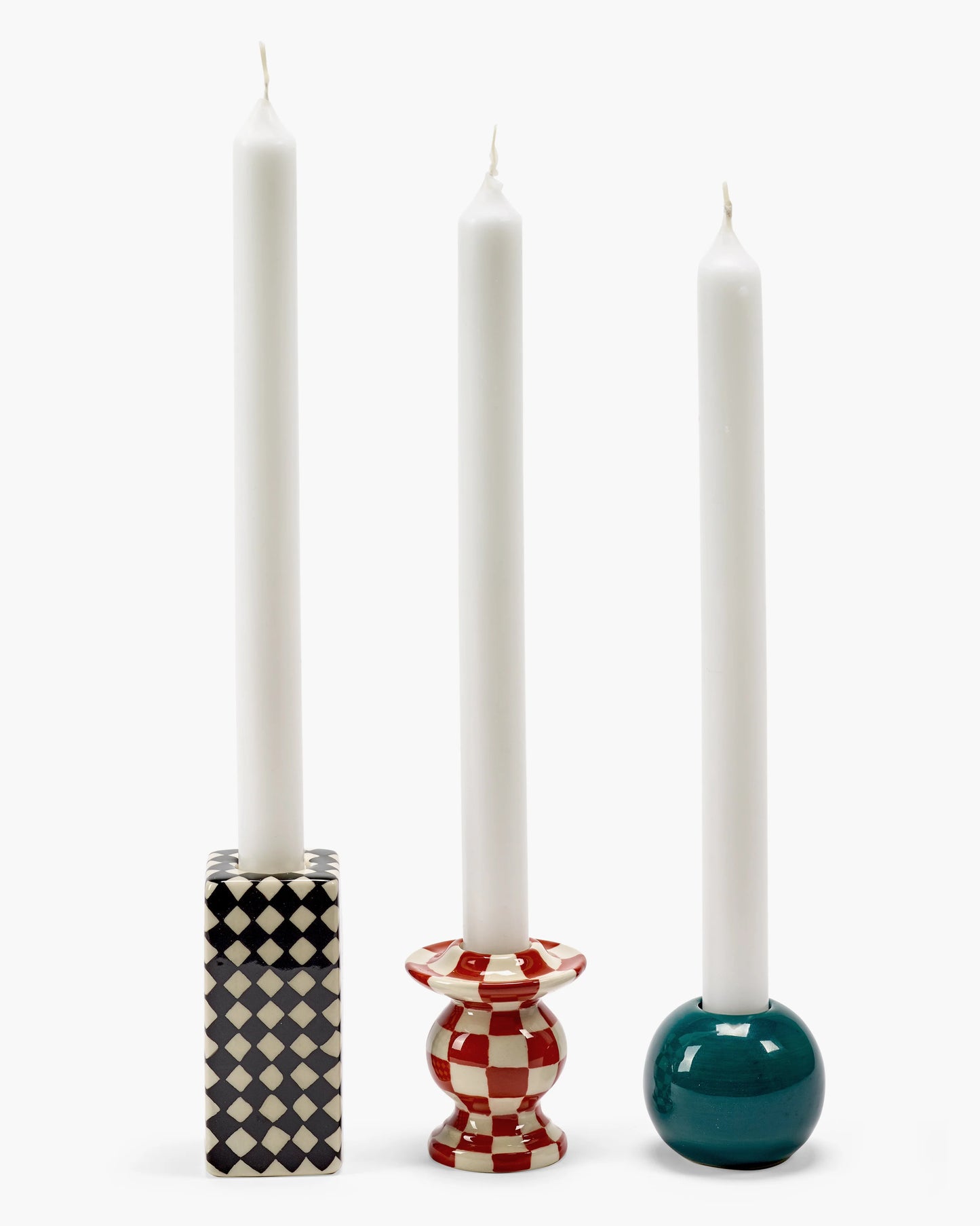 Portacandele, Chessboard, Gres, Set 3 pz