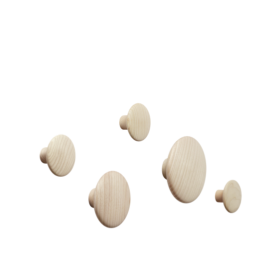 Dots Wood Coat Hooks, Set of 5, Natural Oak