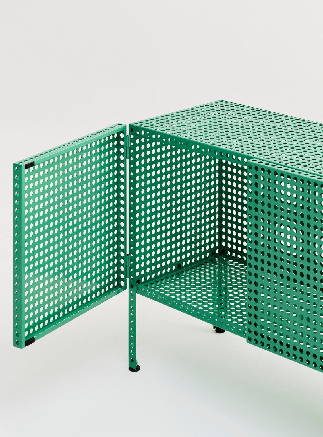 Credenza Perforated Cabinet small HAY, Soft jade - anta aperta, vano interno senza ripiano