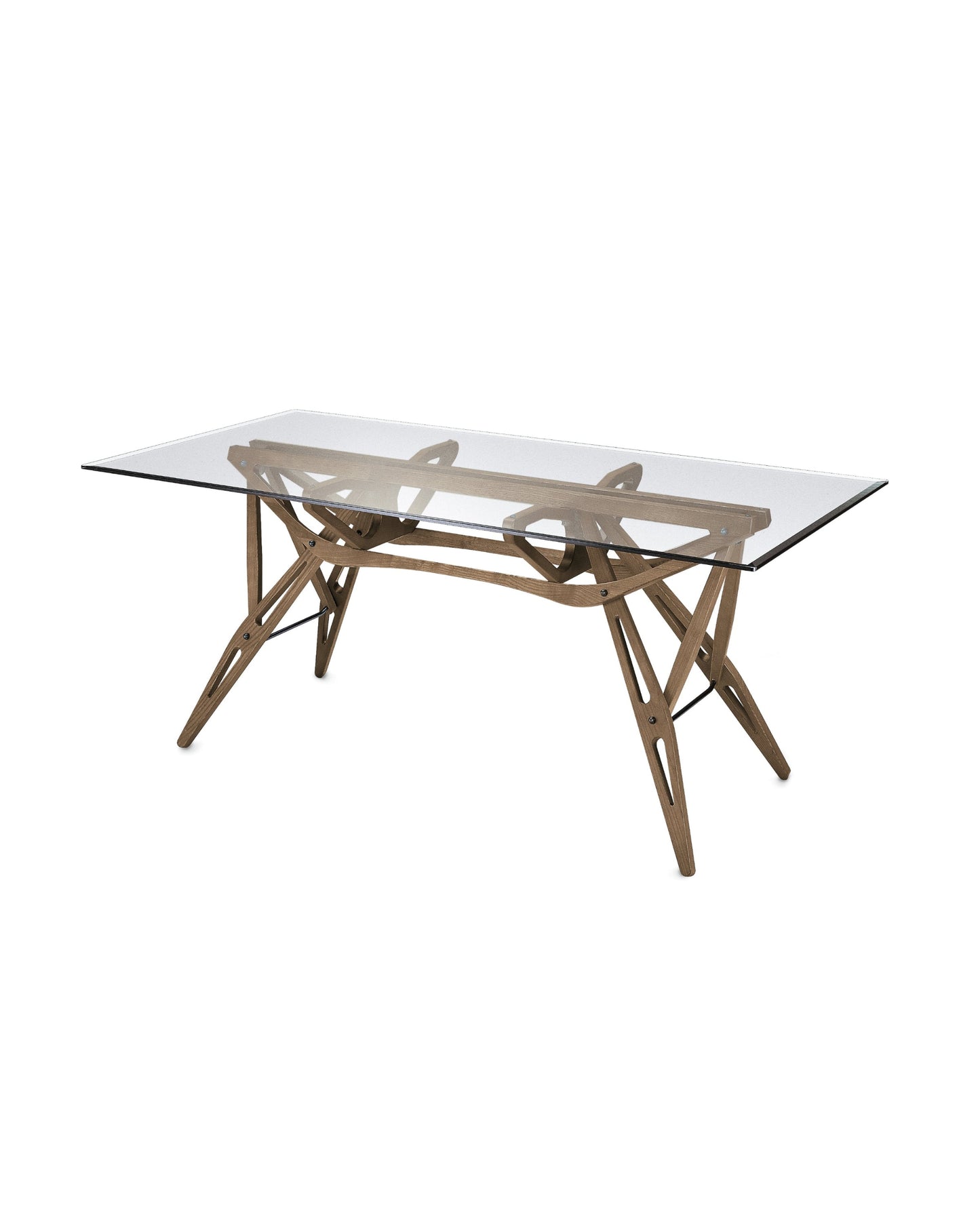 Tavolo Reale, l.160 x p.80 struttura rovere naturale, piano cristallo bisellato
