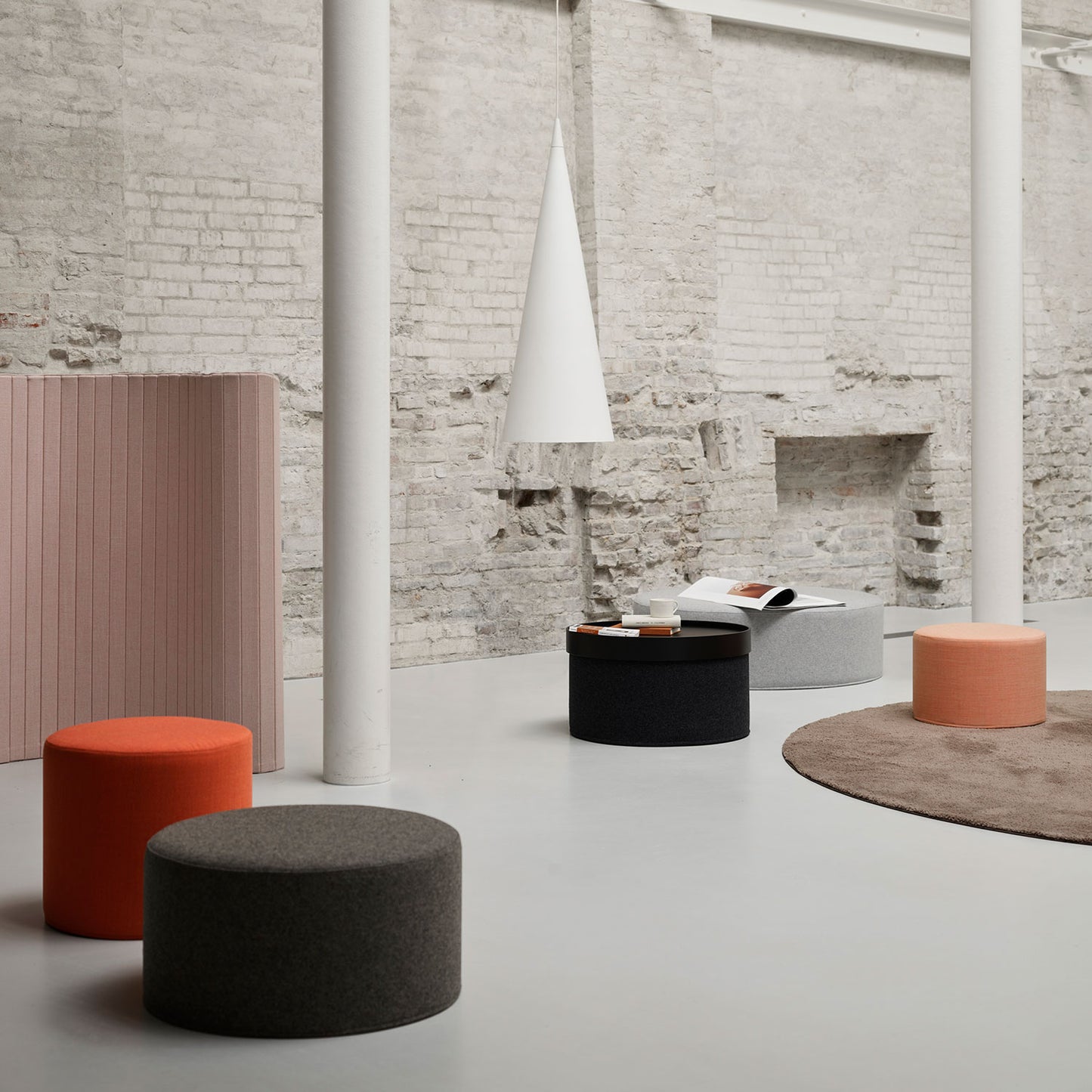 Pouf Drum High, Tessuto Vision 528, Green, ø45 h40